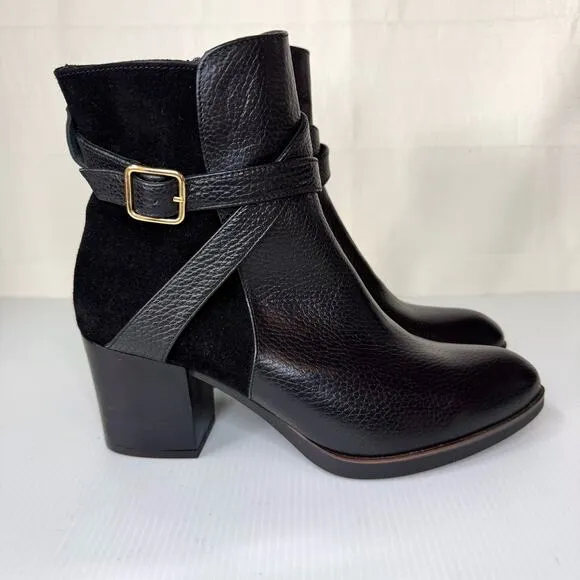 NWOT Eric Michael Boots Womens 8 Black Leather Buckle Strap Moto Handmade Spain
