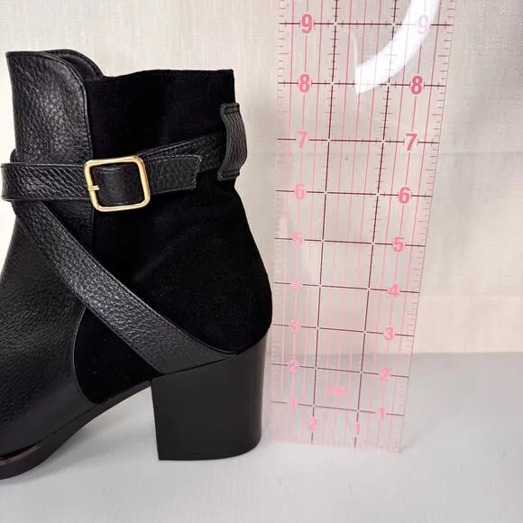 NWOT Eric Michael Boots Womens 8 Black Leather Buckle Strap Moto Handmade Spain