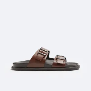 NWOT. Zara Man Brown Sandals with Two Wide Buckled Straps. Size 9.
