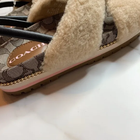 NWT Coach Tally Fluffy Slingback Sandals