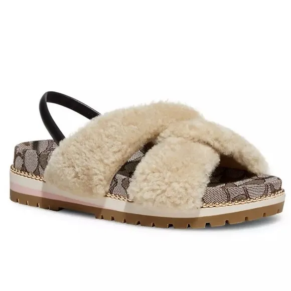 NWT Coach Tally Fluffy Slingback Sandals