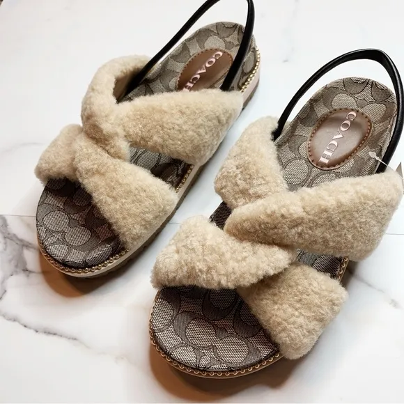 NWT Coach Tally Fluffy Slingback Sandals