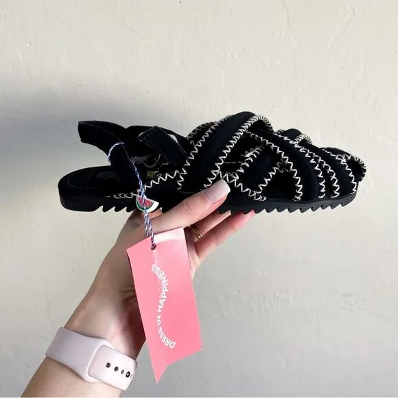 NWT Farm Rio Black Zigzag Stitch Sandals