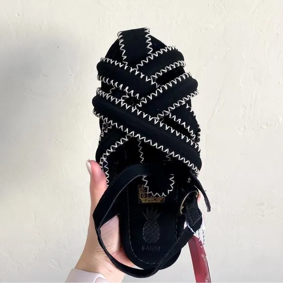 NWT Farm Rio Black Zigzag Stitch Sandals