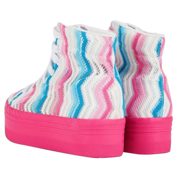 NWT Jeffrey Campbell JC Play Homg Platform High Top Sneakers Crochet Multi pink