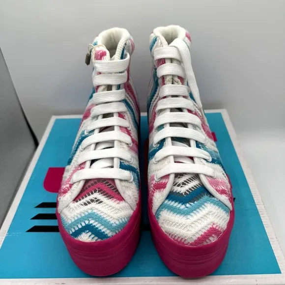 NWT Jeffrey Campbell JC Play Homg Platform High Top Sneakers Crochet Multi pink