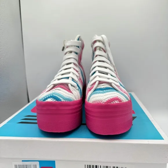 NWT Jeffrey Campbell JC Play Homg Platform High Top Sneakers Crochet Multi pink