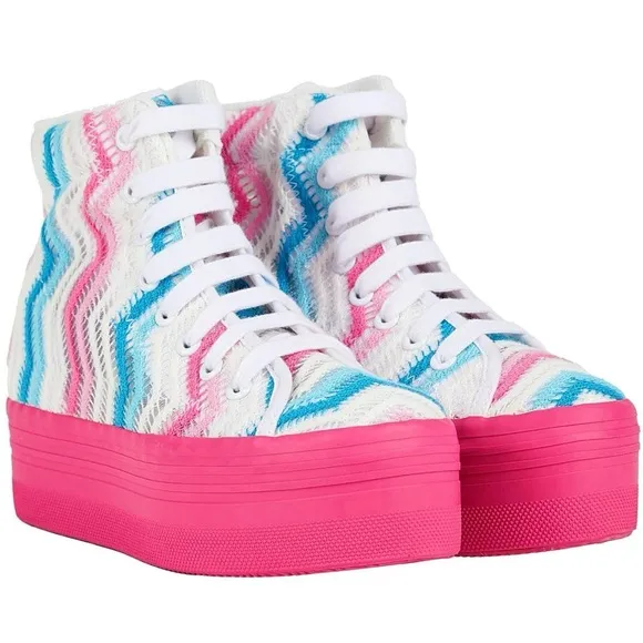 NWT Jeffrey Campbell JC Play Homg Platform High Top Sneakers Crochet Multi pink