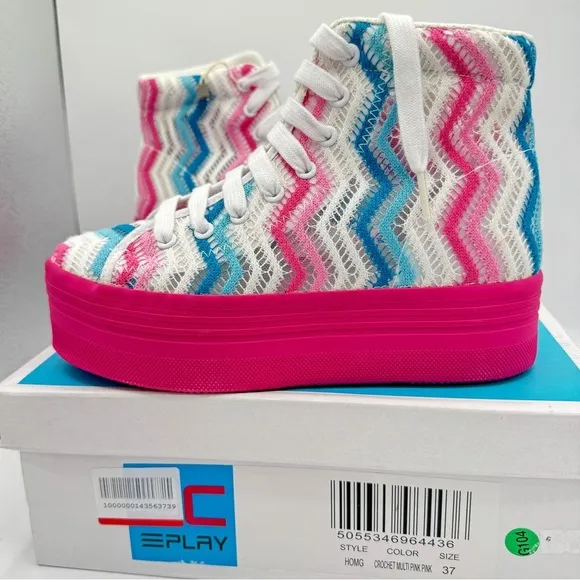 NWT Jeffrey Campbell JC Play Homg Platform High Top Sneakers Crochet Multi pink