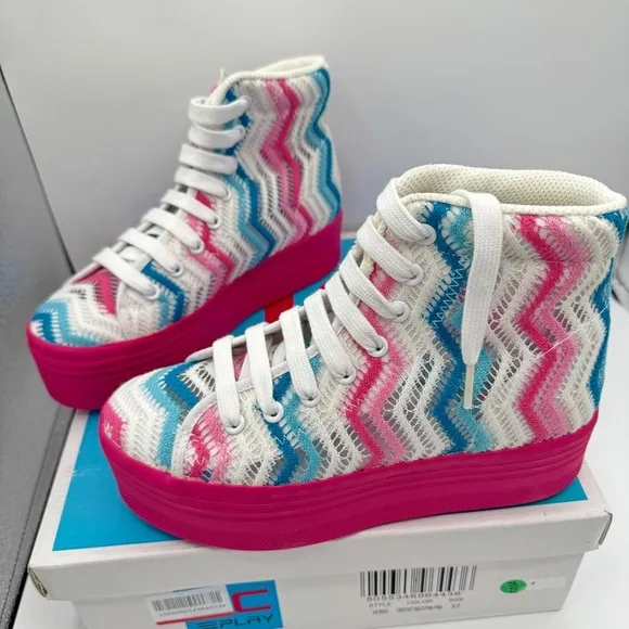 NWT Jeffrey Campbell JC Play Homg Platform High Top Sneakers Crochet Multi pink