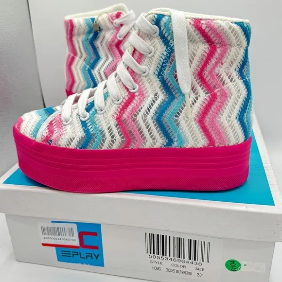 NWT Jeffrey Campbell JC Play Homg Platform High Top Sneakers Crochet Multi pink