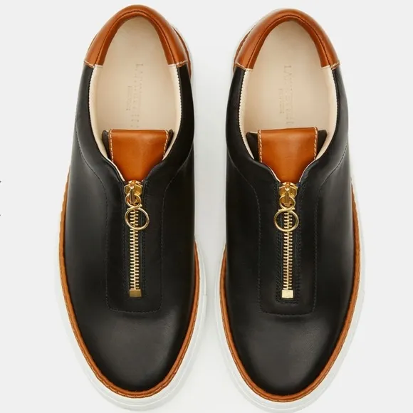 NWT 🖤🤎🤍 Lafayette 148 NY Nappa Leather Zip-Up Sneaker, Size 8.5US / 38.5EU
