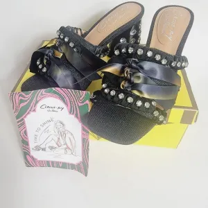 NWT Sam Edelman Circus Black Studded Chunky Vera Mule Size 6.5