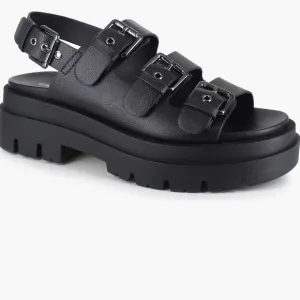 NWT Sincerely Jules Platform Adjustable Straps Sandals Black 7.5