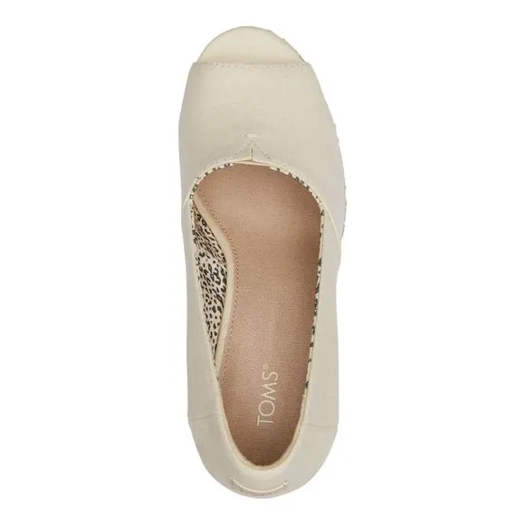NWT TOMS Womens Beige Goring Michelle Peep Toe Wedge Slip On Espadrille Shoes 9