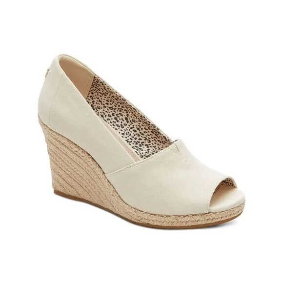 NWT TOMS Womens Beige Goring Michelle Peep Toe Wedge Slip On Espadrille Shoes 9