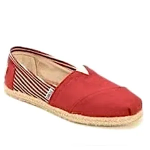NWT Toms | Women’s University Red Rope heel slip on shoes, red/cream stripes 7.5