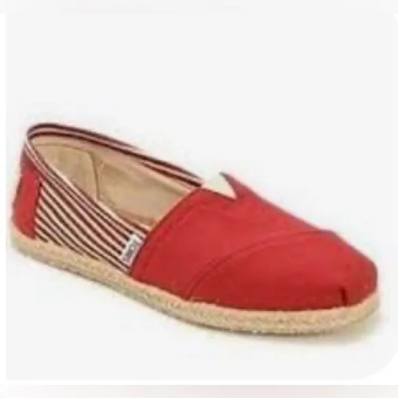NWT Toms | Women’s University Red Rope heel slip on shoes, red/cream stripes 7.5