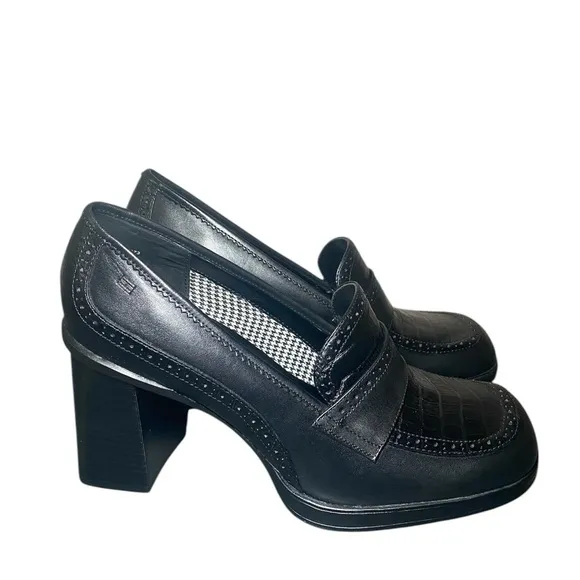 NWT Vintage Tommy Hilfiger Black Leather Chunky Heel Womens Platform Shoes   9.5