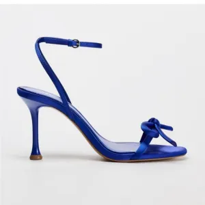 NWT. Zara Blue Stiletto Heeled Sandals with Bow. Size 8.