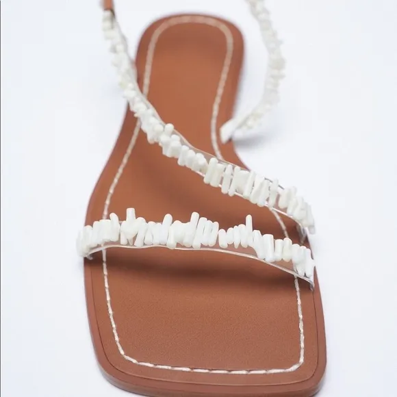 NWT. Zara  Flat Sandals with Beaded Straps. Size 6,5, 10.