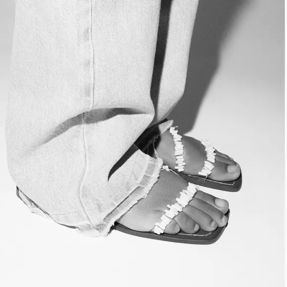 NWT. Zara  Flat Sandals with Beaded Straps. Size 6,5, 10.