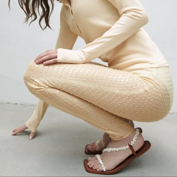 NWT. Zara  Flat Sandals with Beaded Straps. Size 6,5, 10.