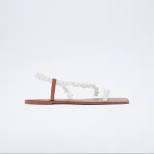 NWT. Zara  Flat Sandals with Beaded Straps. Size 6,5, 10.