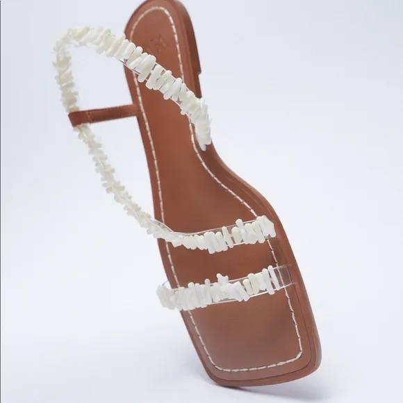 NWT. Zara  Flat Sandals with Beaded Straps. Size 6,5, 10.