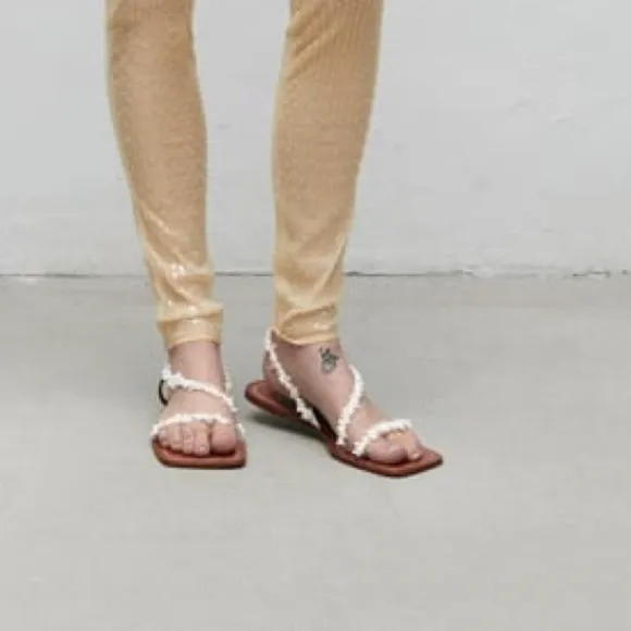 NWT. Zara  Flat Sandals with Beaded Straps. Size 6,5, 10.