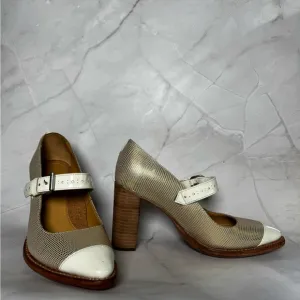 Office of Angela Scott Cream and White Chunky Heel Mary Jane Shoes