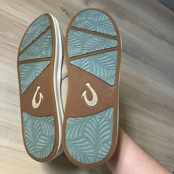 Olukai Ki'Ihele 'Ili Beige Leather Shoes Women's 11