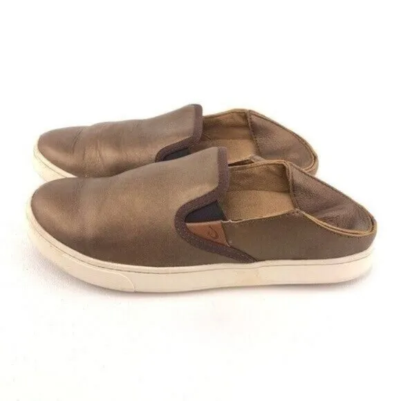 OluKai Pehuea Leather Drop Heel Slip on Shoes 8
