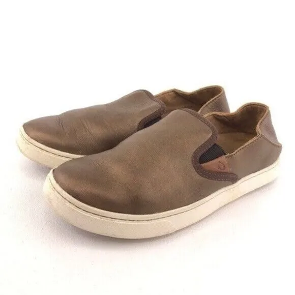 OluKai Pehuea Leather Drop Heel Slip on Shoes 8