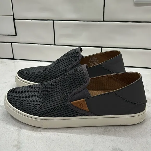 Olukai Pehuea Womens Size US 9.5 Gray Mesh Slip On Loafers Beach Comfort Shoes