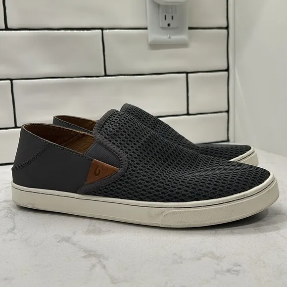 Olukai Pehuea Womens Size US 9.5 Gray Mesh Slip On Loafers Beach Comfort Shoes