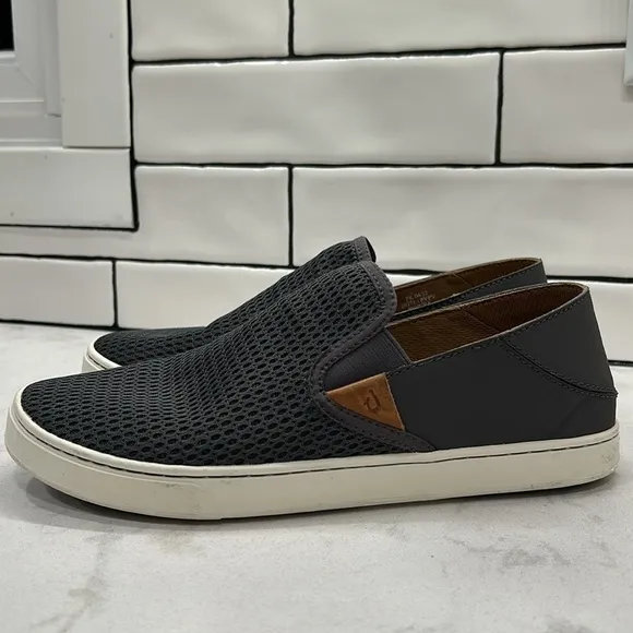 Olukai Pehuea Womens Size US 9.5 Gray Mesh Slip On Loafers Beach Comfort Shoes