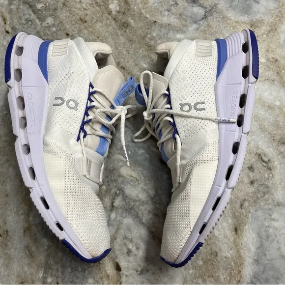 On Cloud Cloudnova Undyed White Heather Womens Blue White Size 9 Running Shoes