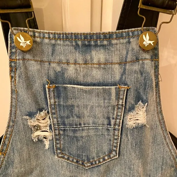 One by One Teaspoon Superfreak Denim shorts overalls, faux leather straps, 24