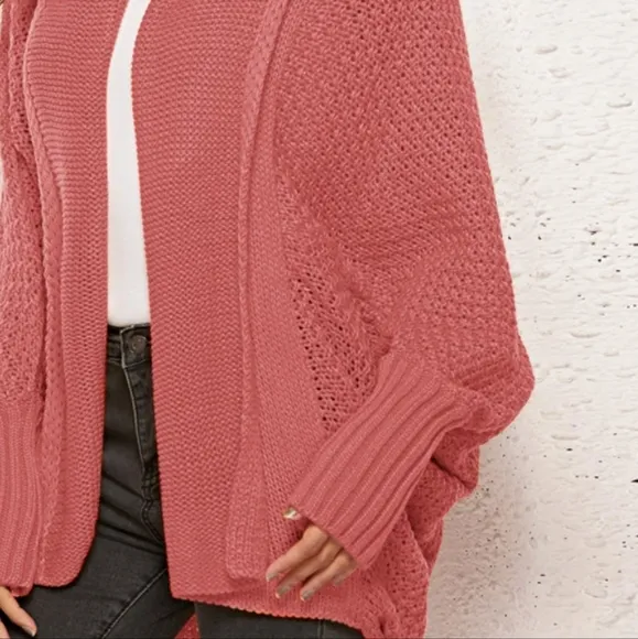 Oversized Knit Cardigan Batwing Sleeve Lightweight Baggy Open Front Sweater