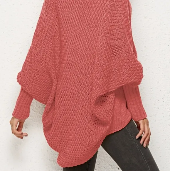 Oversized Knit Cardigan Batwing Sleeve Lightweight Baggy Open Front Sweater
