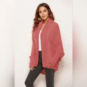 Oversized Knit Cardigan Batwing Sleeve Lightweight Baggy Open Front Sweater