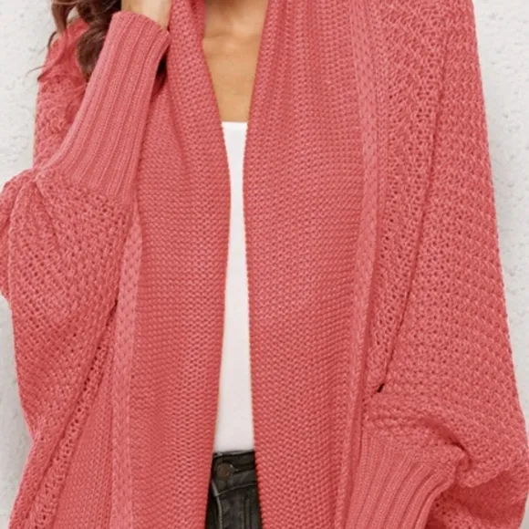 Oversized Knit Cardigan Batwing Sleeve Lightweight Baggy Open Front Sweater