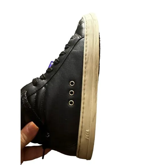 P448 Women's Black Leather Faux Fur Skate High-Top Italian Sneaker Shoe Size 8.5