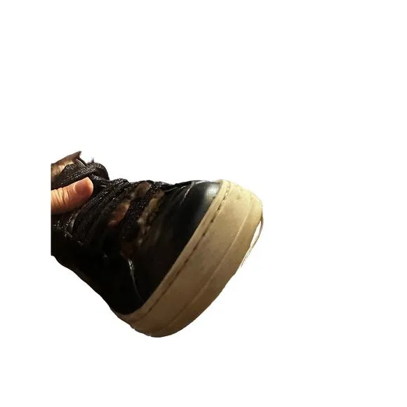 P448 Women's Black Leather Faux Fur Skate High-Top Italian Sneaker Shoe Size 8.5