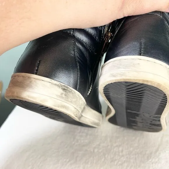 P448 Women's Black Leather Faux Fur Skate High-Top Italian Sneaker Shoe Size 8.5