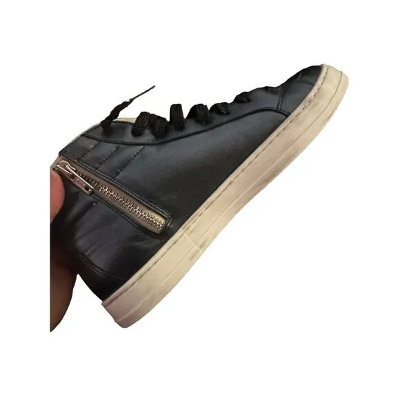 P448 Women's Black Leather Faux Fur Skate High-Top Italian Sneaker Shoe Size 8.5