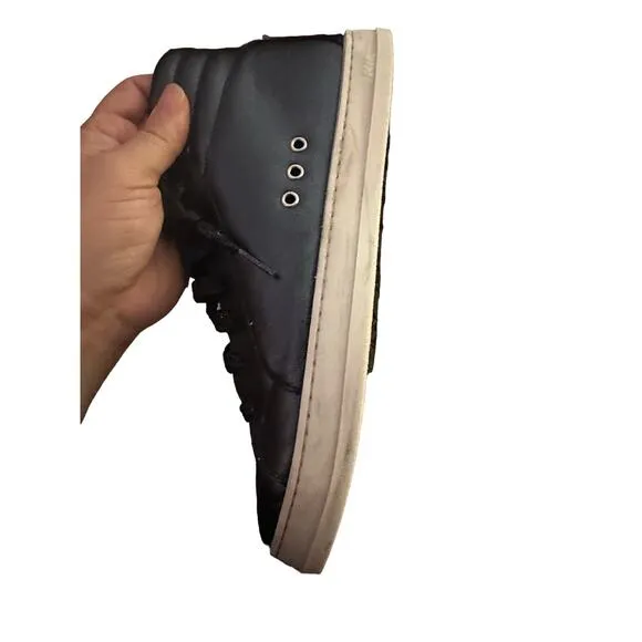 P448 Women's Black Leather Faux Fur Skate High-Top Italian Sneaker Shoe Size 8.5
