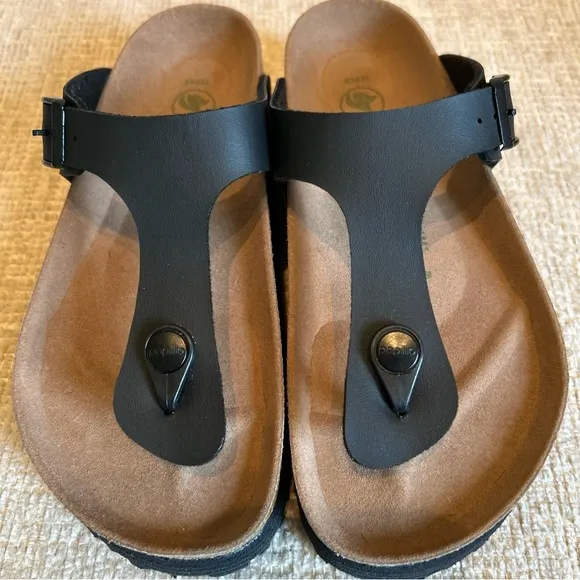 Papillio Womens Gizeh Black Birko-Flor Slip On Footbed Sandals Shoes NWOB