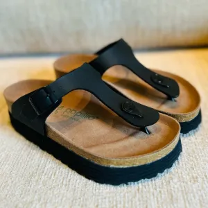 Papillio Womens Gizeh Black Birko-Flor Slip On Footbed Sandals Shoes NWOB
